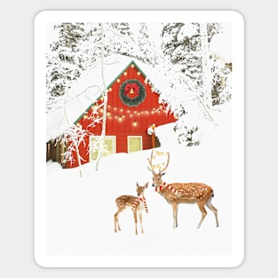 Christmas in the forest, Mother deer and fawn Sticker